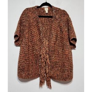 Chico's Chunky Knit Fringed Wool Blend Cardigan Sz 1 Medium Artsy Boho Lagenlook